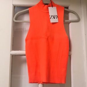 Orange Zara Crop stretchy Turtleneck